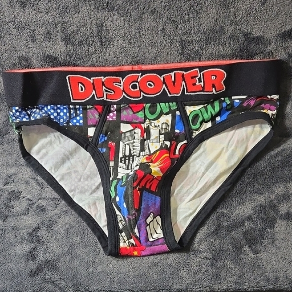 Discovery Red and Blue Briefs with Bold Waistband and Colorful Design